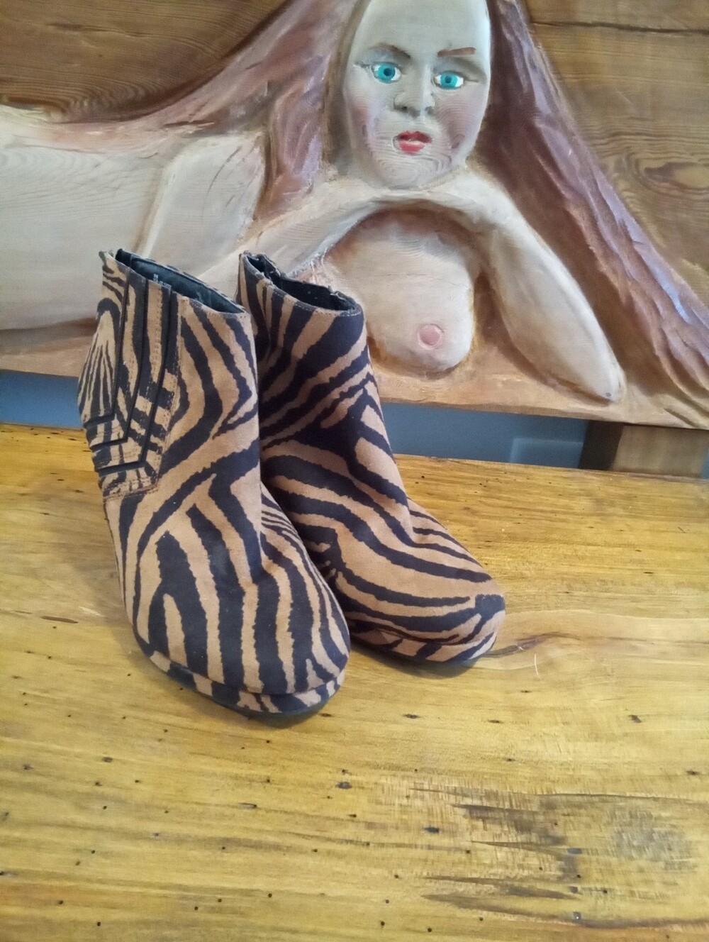 Sugar "Juliette" Size 9 Brown & Black Zebra Print 3" Wedge Ankle Boots - Picture 3 of 13